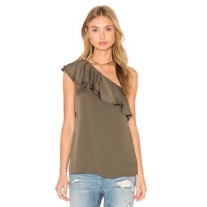 Theory Damarill one shoulder top in khaki, size 0P (eq. to XS)